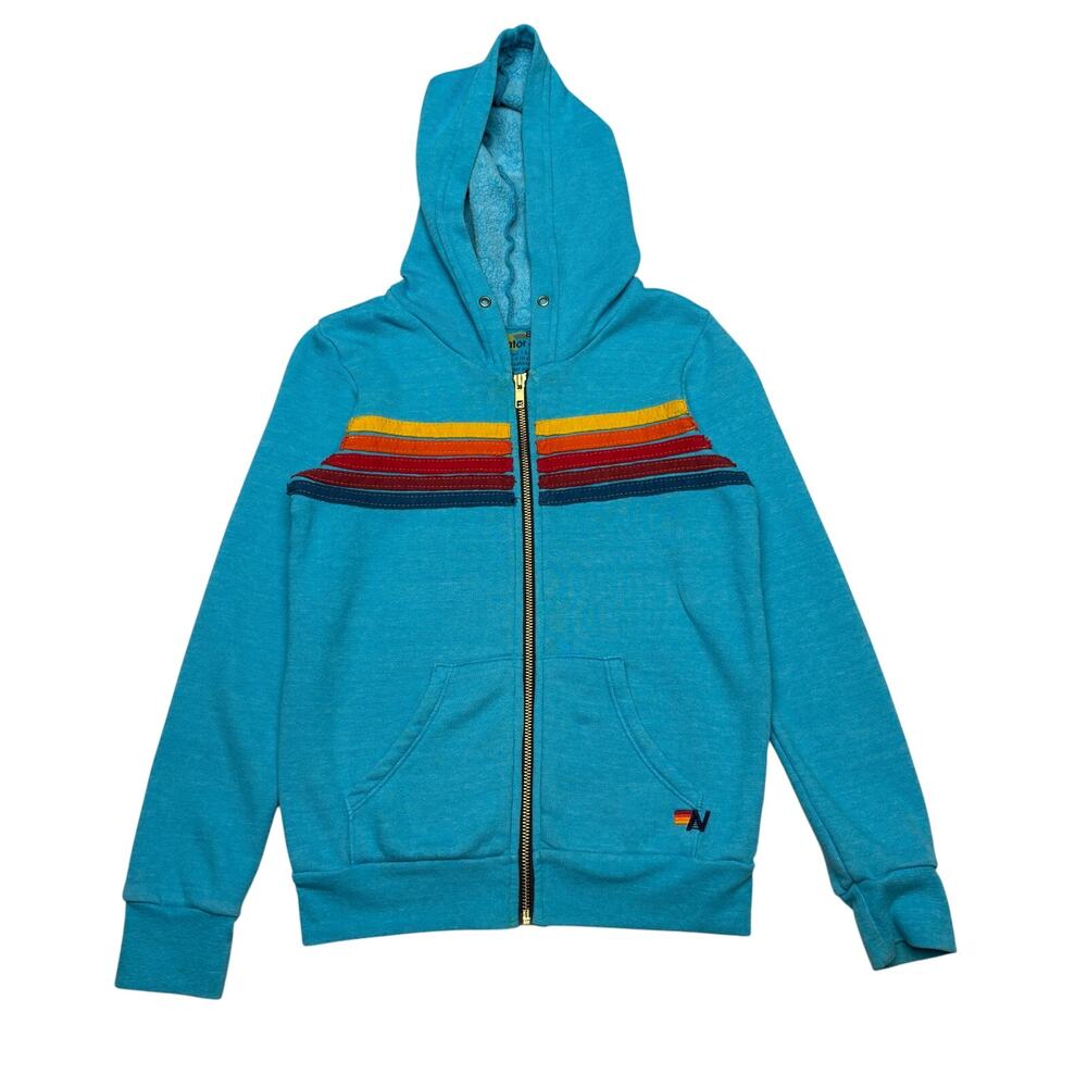 Aviator Nation 5 Stripe Full Zip Hoodie Youth Kids 8 Retro Loungewear